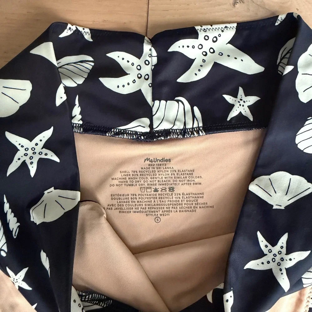 MeUndies Seashell Starfish Bikini Set Black White High Waist Size Small